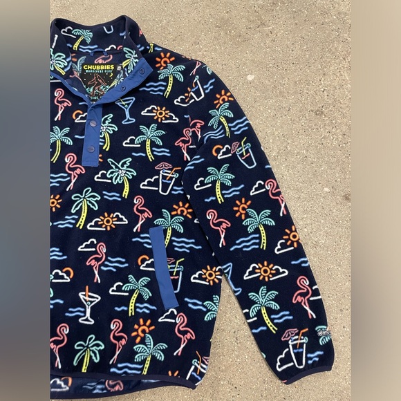 Chubbies Neon Lights Palm Tree Flamingo Unisex Fleece Pullover Jacket Large - Picture 9 of 14